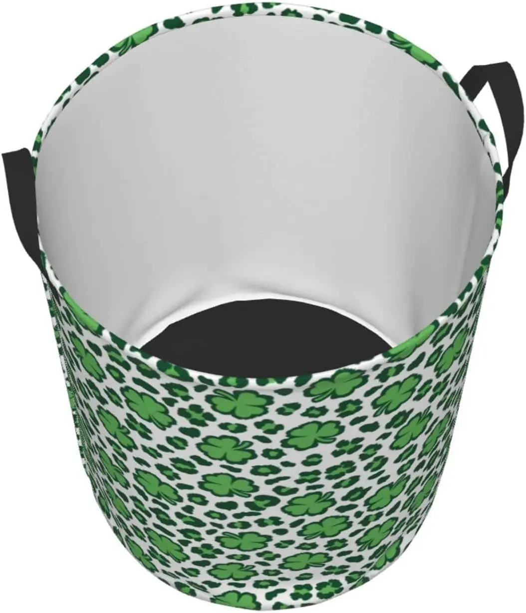 Leopard Print St. Patrick'S Day Print Laundry Basket Circular Laundry Hamper With Handles Waterproof Dirty Clothes Storage Baske