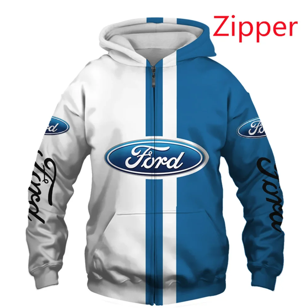 Sweat à capuche zippé avec logo de voiture Ford pour hommes et femmes, impression 3D, pull Harajuku, veste de course, nouveau, 2023