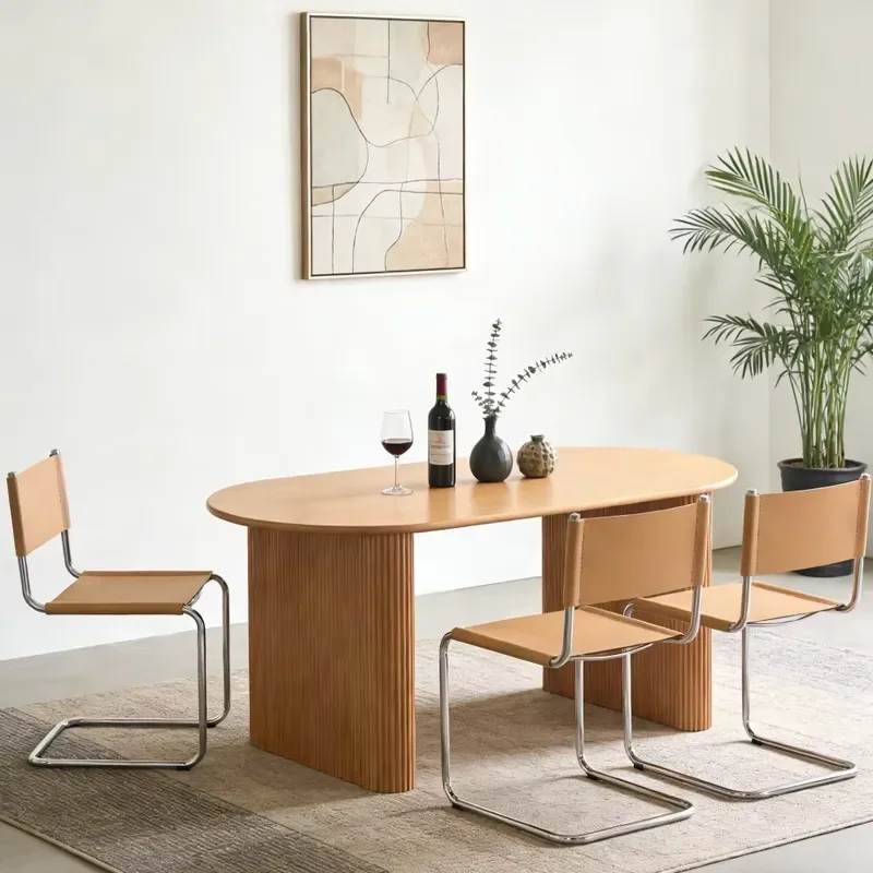 Organic Eco-Friendly Modern Nordic Solid Wood Slat Black Oval Dining Table 6-Seater 2-Year Warranty Home Small Apartments