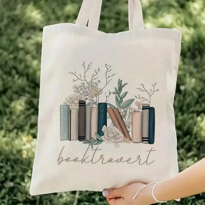 Fun Flower Books Graphic Book Enthusiasts Gift Reading Reusable Shopping Bag Love To Read Funny Booktrovert Bag Book Reader Gift