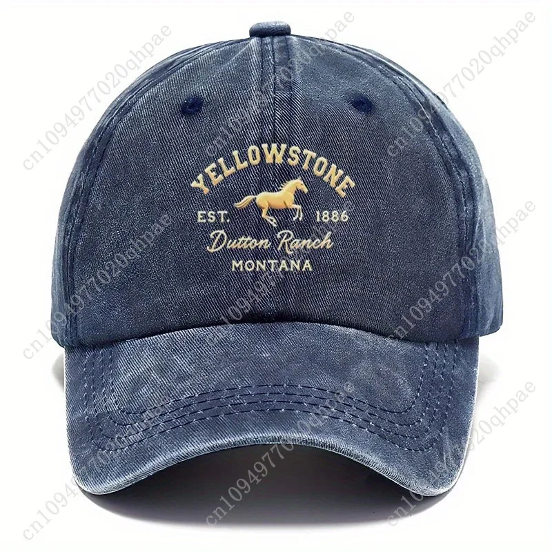 Vintage Yellowstone Cap 1pc YELLOWSTONE Vintage Baseball Cap Unisex Soft Top Hat with Distressed Washed Look, Black with Gol