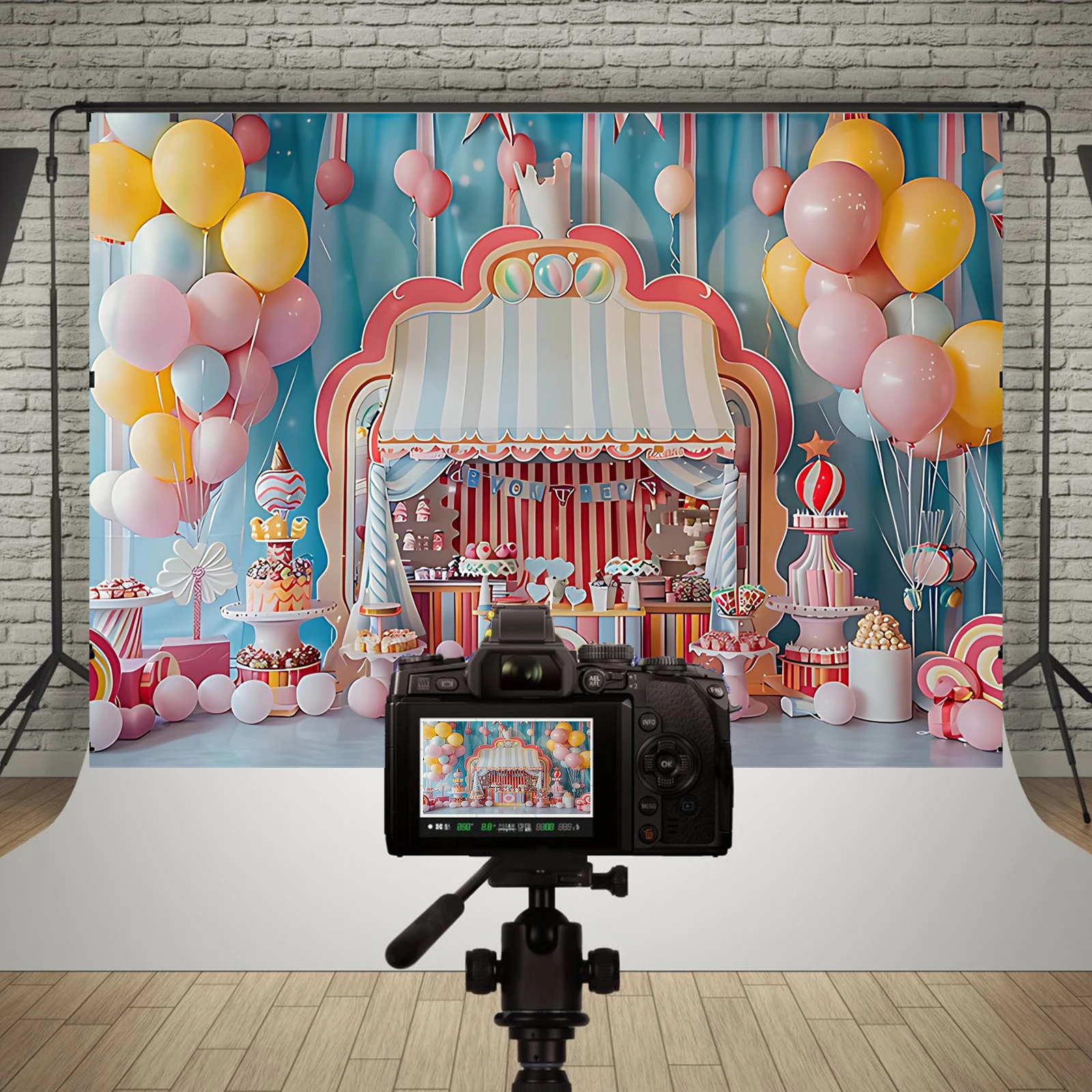 Circus Carousel Photography Background Colourful Balloon Baby Newborn Girl Birthday Party Decor Cake Table Supplies Photo Studio