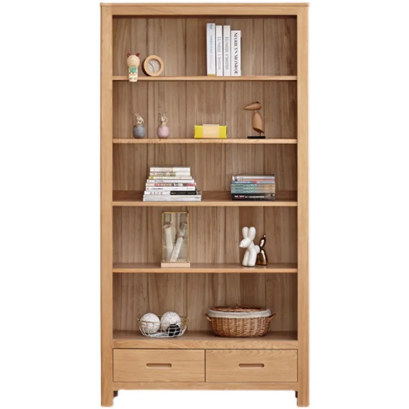 All solid wood bookshelf log Nordic simple modern oak bookcase shelf home display cabinet study furniture book