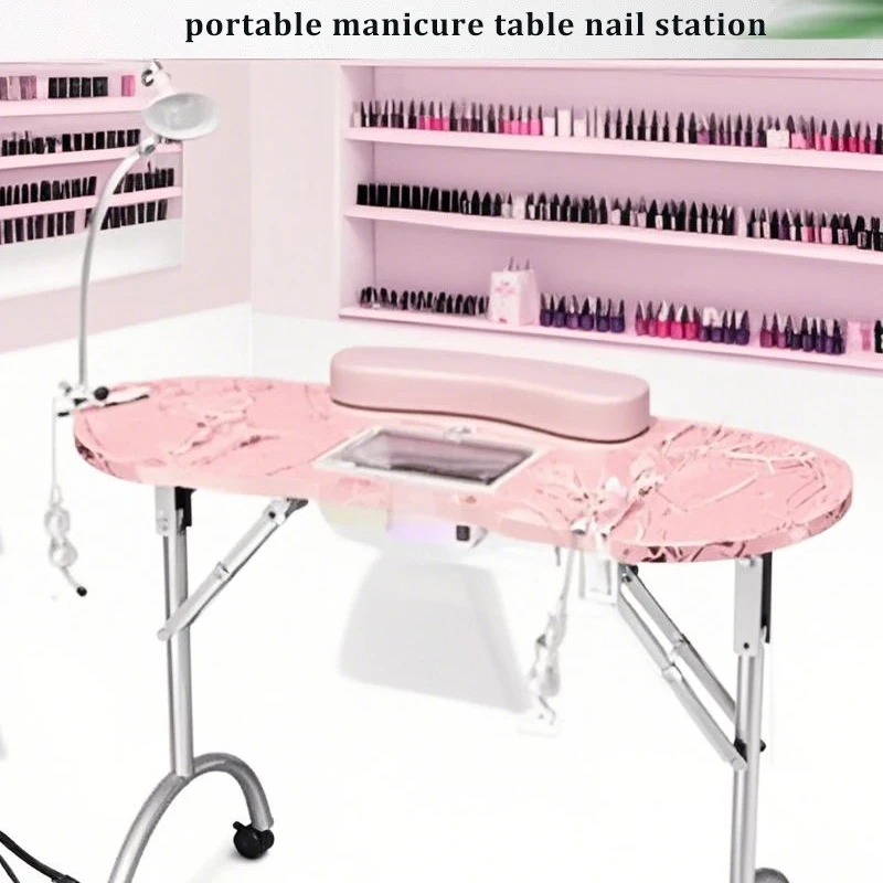 Modern Simple Portable Folding Nail Art  Manicure Tables Rolling Portable Manicure Table with Hand Pillow and Drawer