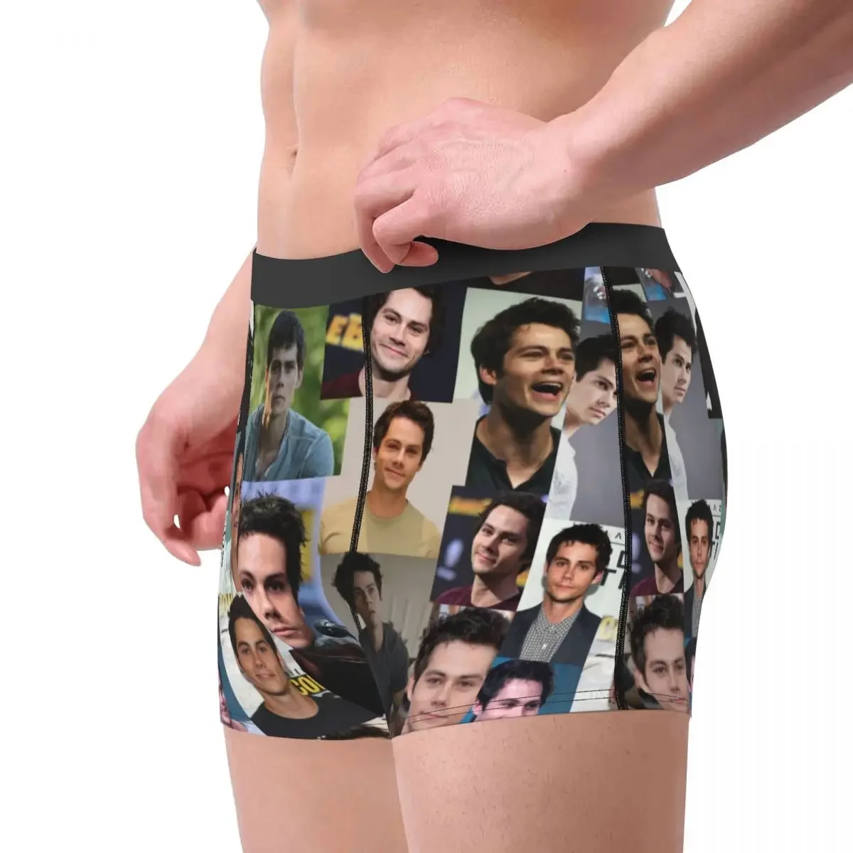 Men's Dylan O'Brien Collage Boxer Shorts Panties Mid Waist Underwear Homme Fashion Plus Size Underpants