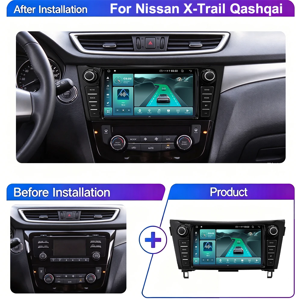 9 Inch Android 15 Auto Radio For Nissan X-Trail Qashqai J11 2 2014-2020 Multimedia Player Wireless Carplay 4G 1 Din GPS Stereo