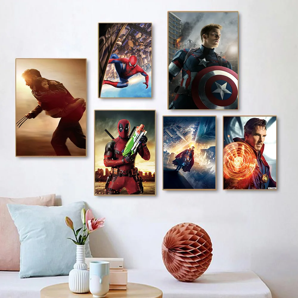 مينيسو مارفل الأبطال الخارقين الرجل العنكبوت الرجل الحديدي هالك غرفة المعيشة غرفة نوم ديكور ملصق فني جدار جدارية قماش اللوحة الطباعة #2