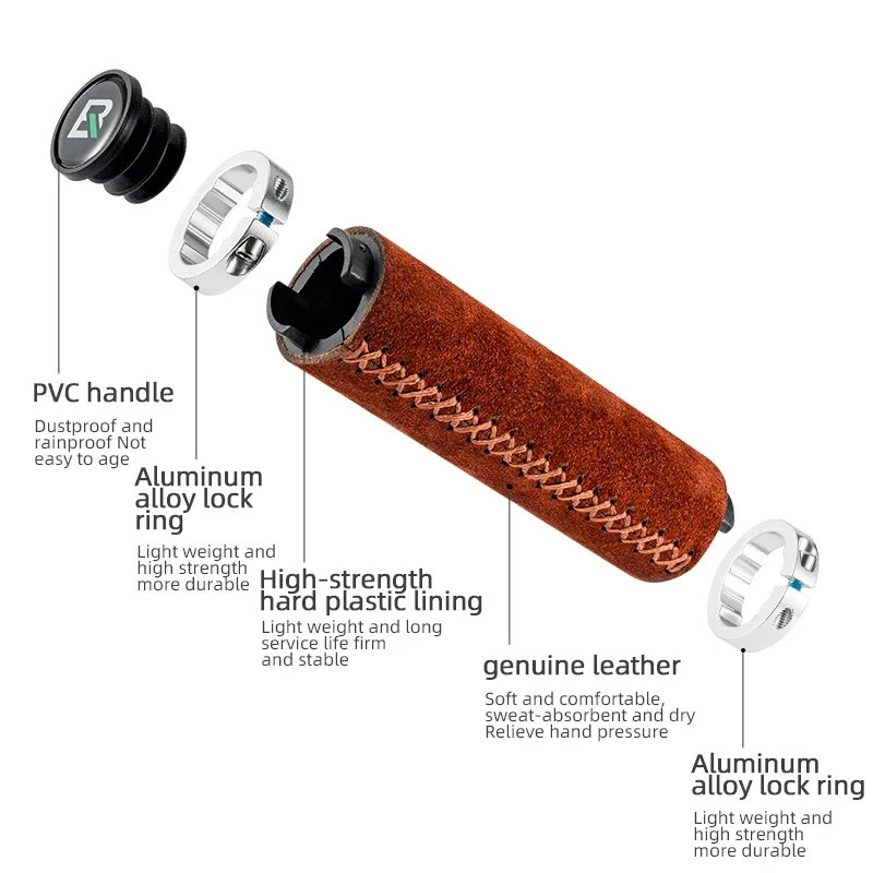 ROCKBROS Leather Bicycle Grips MTB Handle Bar Grips Ergonomics Handlebar Grip Bilateral Lock Non-slip Cozy Bike Accessorie gallery 4
