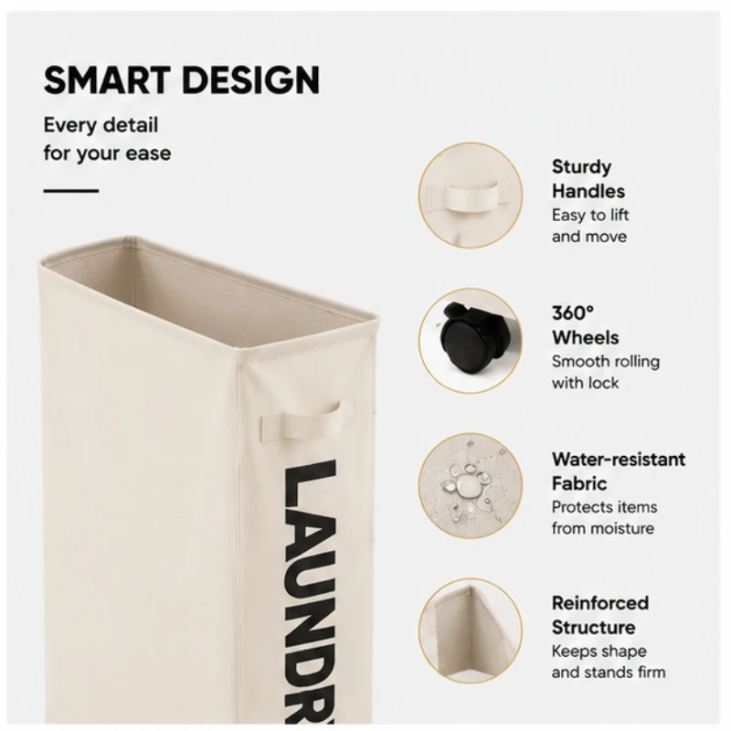 Large Foldable Waterproof Laundry Basket with Wheels, Multifunctional Storage Bin for Bathroom, Dorm & Laundry Room view 4