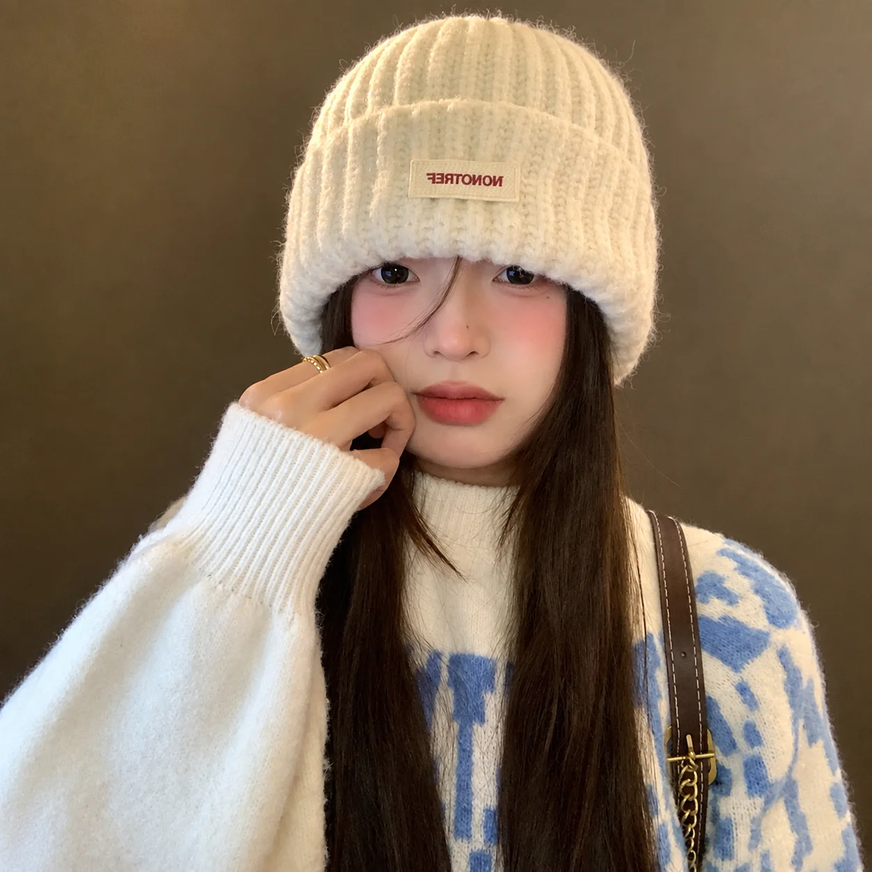 Fashion Beanie For Women Warm Ear Protection Hat Solid Color Woolen Crochet Bonnet Anti-cold Winter Girls Knitted Pullover Cap