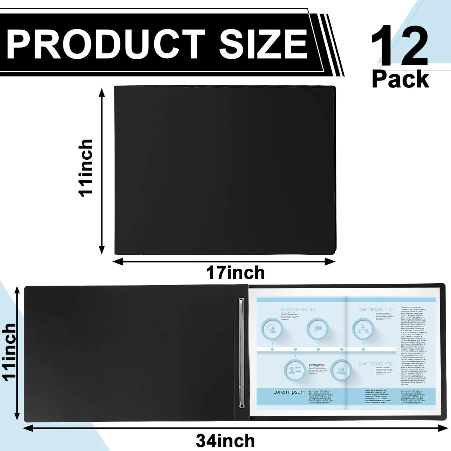12-Pack 11x17 Report Covers with Metal Prongs, 3" Capacity for Documents, Proposals & Transcripts