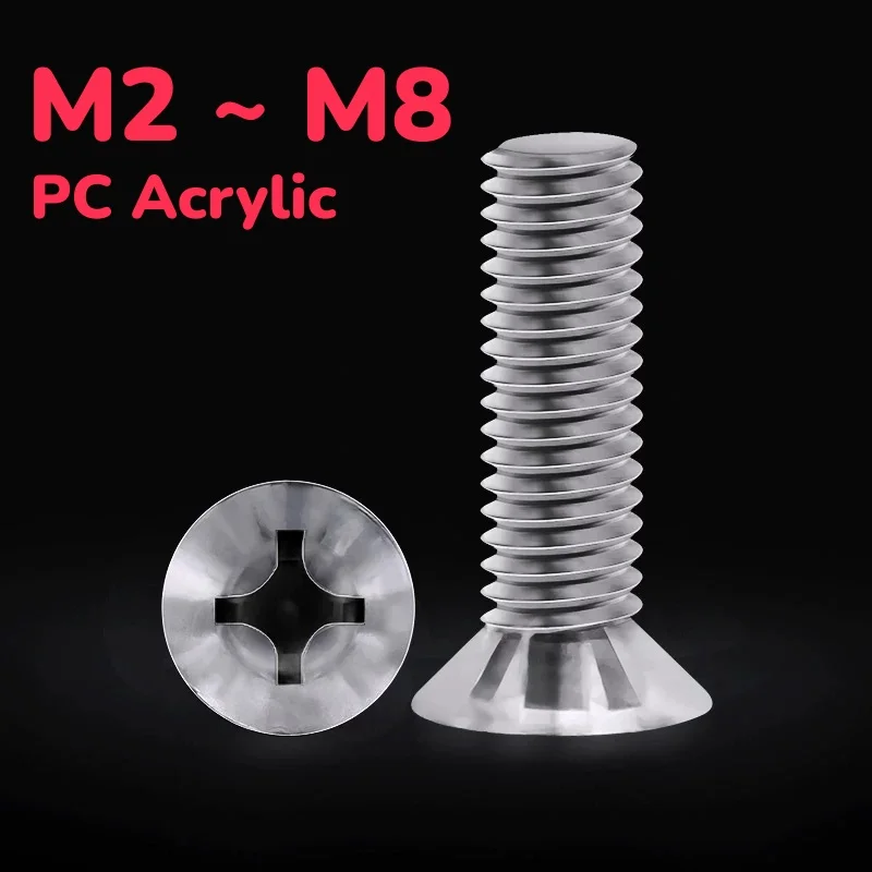 PC Acrylic Transparent Countersunk Head Screw M2 M2.5 M3 M4 M5 M6 M8 Plastic Cross Flat Head Screws Bolt