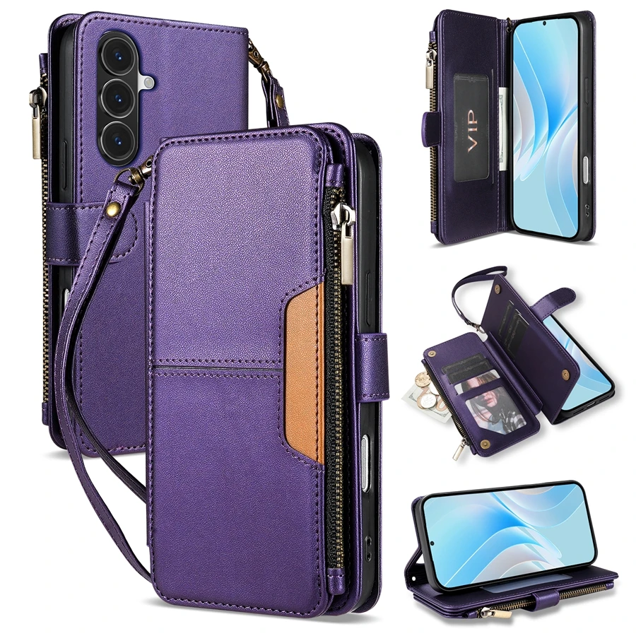 Brieftaschen-Hülle mit Mehrfach-Kartenfächern, Reißverschluss, Standfunktion und Magnetverschluss aus Leder für Samsung Galaxy S26 Ultra S25 FE S24 Plus S23 S22 S21 S20 – Detail 12