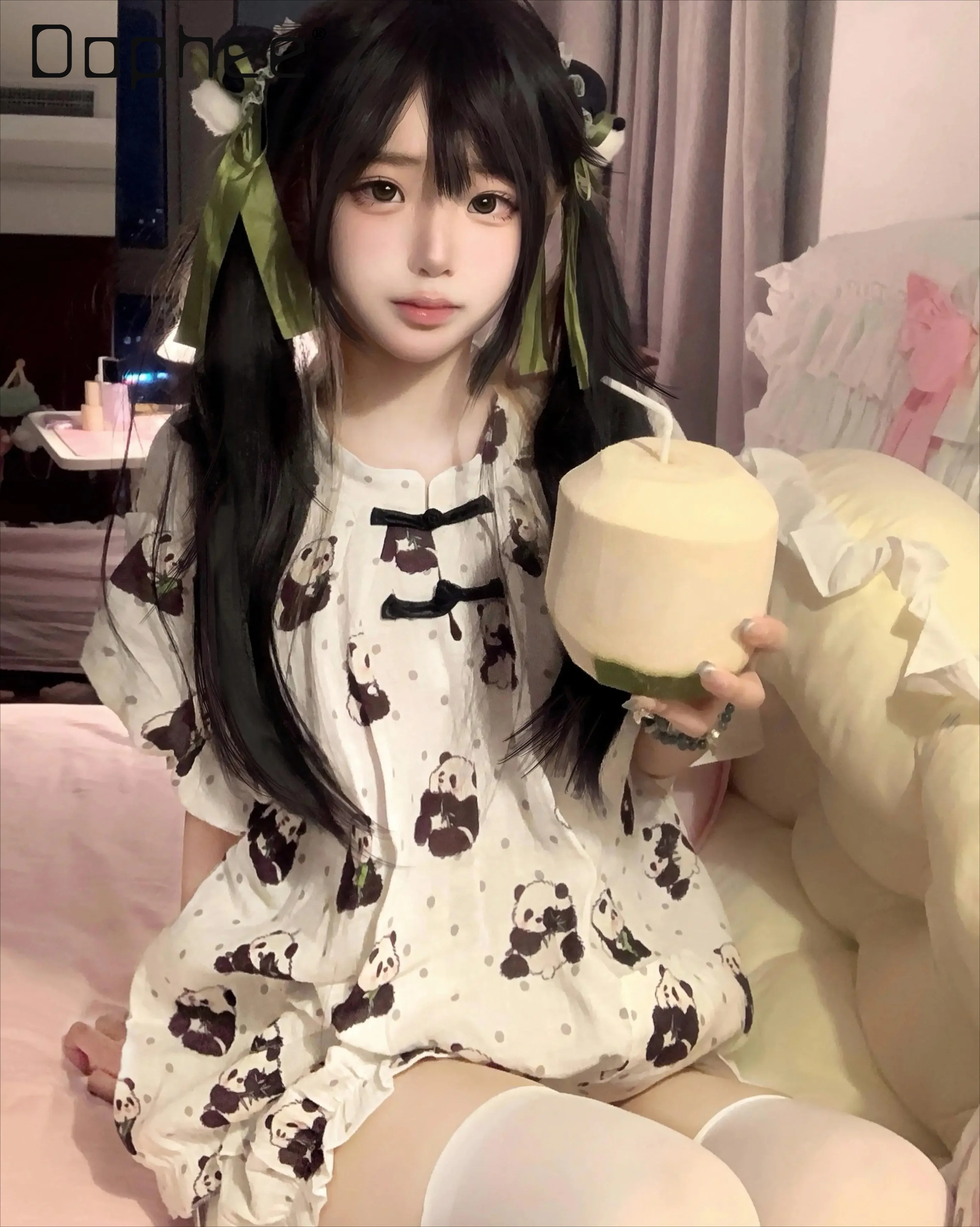 Original Sweet Cute Girl's Pajama Sets Mid-sleeve Top Pants Two-piece Set Sleepwear Loose Casual Women's Nightclothes Loungewear