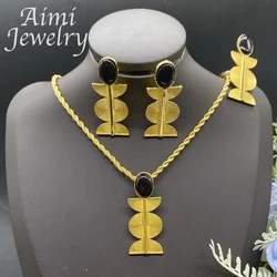Trendy 18K Gold Plated Jewelry Set Necklace Pendant Earring Rings Luxury Fashion Women Party Bridal Wedding Anniversary Gifts