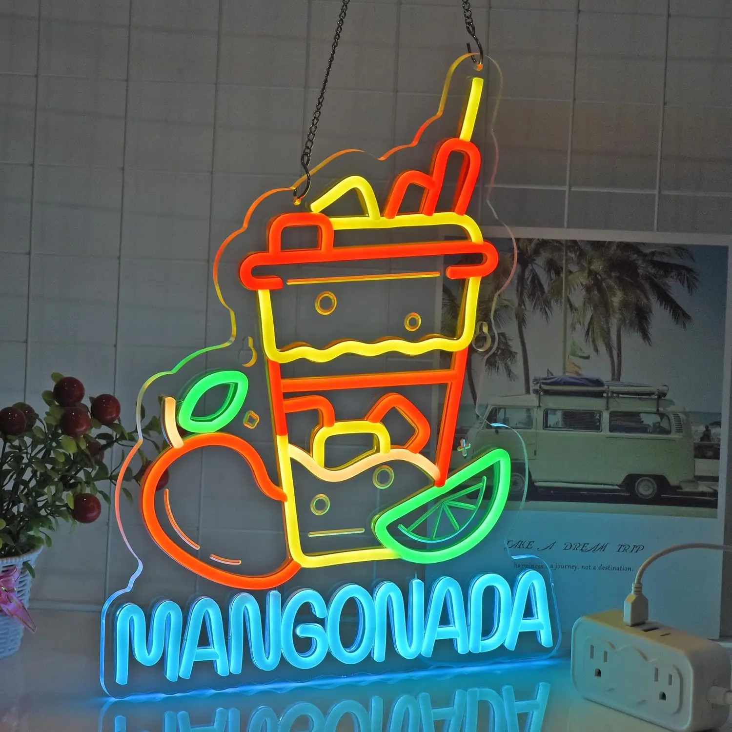 Mangonada Neon Sign USB Powered Wall Hanging Neon Light for Bar Pub Mexican Restaurant Food Stand Home Party Decor Dimmable