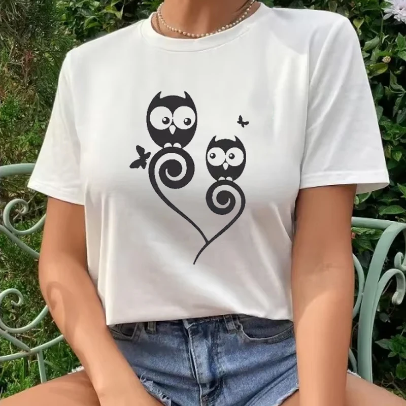 

Fashion Women T-shirt Ladies Love Pattern Printed Casual Short-Sleeved T Shirt Breathable Round Neck Unisex Clothing Top Tee