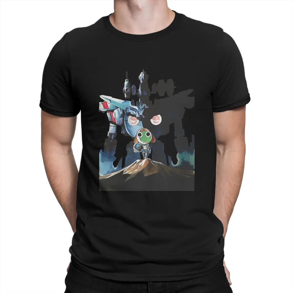 Mecha T-Shirts Sgt Frog Keroro Gunso Cartoon Anime Awesome Cotton Tees Round Collar Short Sleeve T Shirt Printed Clothing