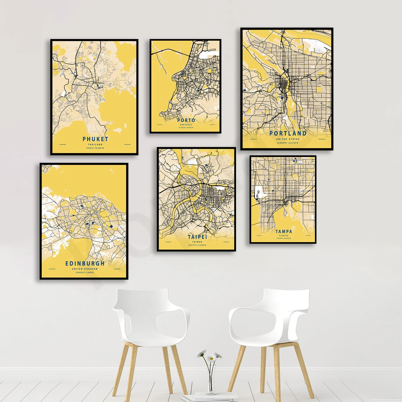 Tashkent Tampa Taipei Edinburgh Porto Portland Phuket Panama Perth Ottawa Paris Sydney .Cities Travel Color Map Poster