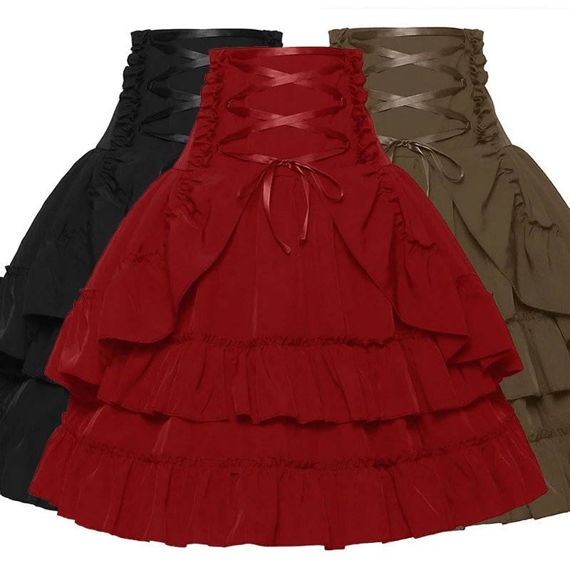 

Викторианская эпоха, двухслойная женская юбка в стиле Ренессанс с высокой талией, костюм на Хэллоуин, женский модный тренд в стиле ретро