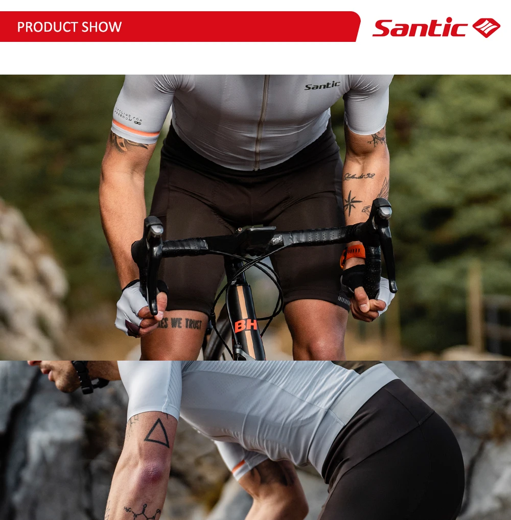 Santic Herren-Rad-Trägerhose, Sommer, atmungsaktiv, schnell trocknend, 5 Stunden stoßfest, gepolstert, für MTB/Rennradfahren, kurze Hose mit Taschen – Detail 11
