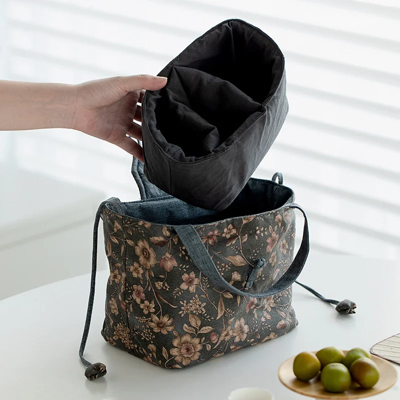 Korean-style Small Floral Linen Tea Cozies Anti-knock Teapot Storage Bag Teaware Hoppocket Big Handbag Portable Travel Bag Gifts