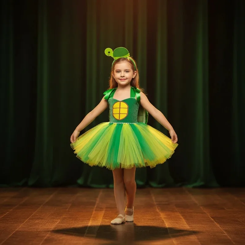 

Girls Cute Turtle Cosplay Costume Animal Tutu Dress Stage Performance Clothing Halloween Carnival Party Roleplay Outfit