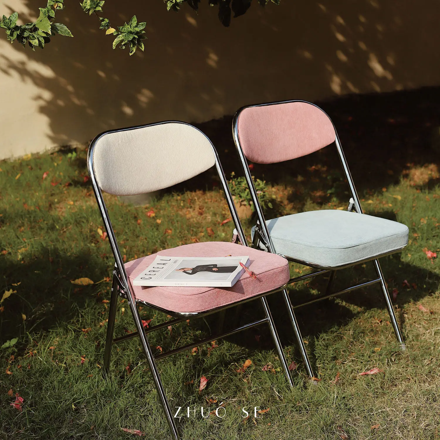 contrasting corduroy folding chair simple back chair Nordic dining table and chair combination office chair