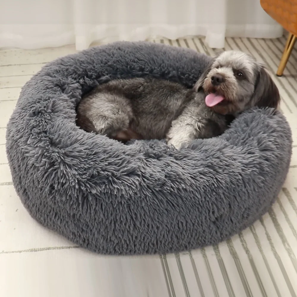 

Pet Bed 40cm~110cm Round Dog Accessories Fluffy Sofa Beds For Large Dogs Luxury Long Plush Cat Nest Winter Warm House