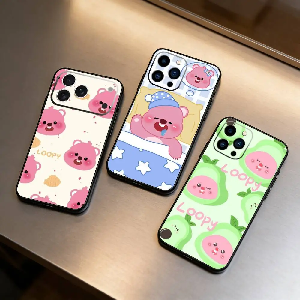 

Cute Cartoon M-loopy Phone Case For iPhone17,16,15,14,13,12 Plus,Max Soft Silicone Black Cover