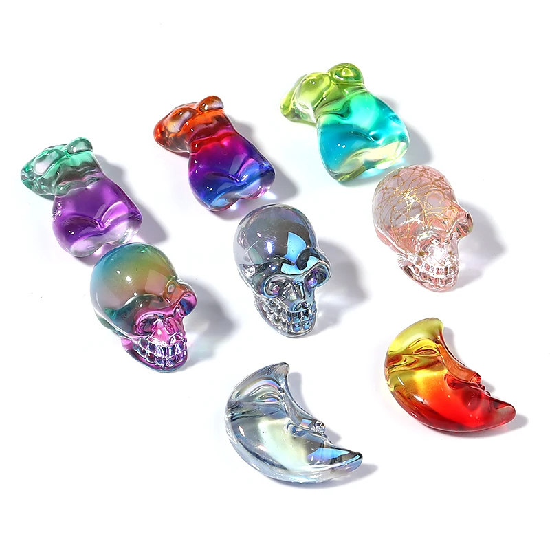 Glass Lampwork Colored Glaze Skull Beads Pendant Accessories For Jewelry Making Necklace Bracelet Diy Wholesale No Hole