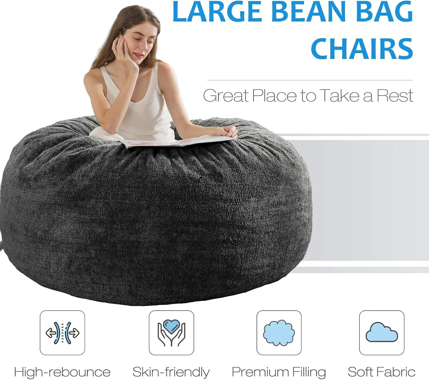 Cover] Large Bean Bag Chair: 4 ft Bean Bag Chairs for Adults/Kids with Filling,Ultra Soft Faux Fur Fabric,Memory Foam Bean Bag w