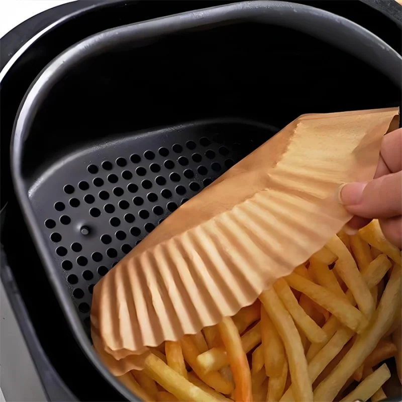 50pcs 8in Air Fryer Parchment Liners, Fit 5-8QT Fryer, Non-Stick Oil-Absorbing Paper for Fries/Meat