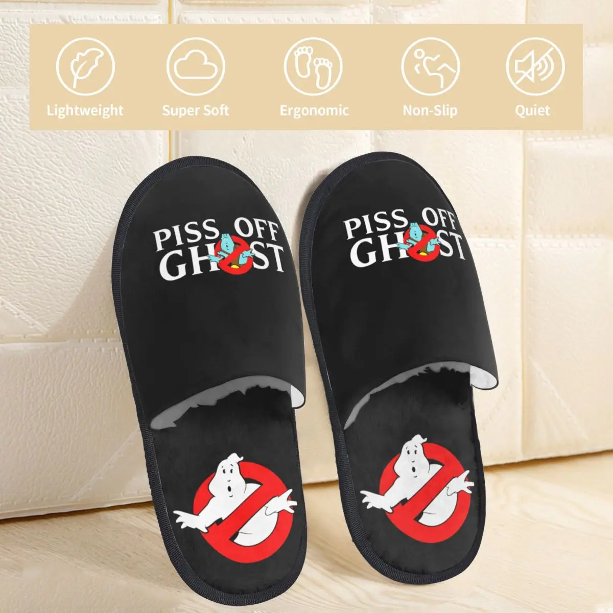 Zapatillas de casa de invierno para el hogar, toboganes de piel para el hogar, toboganes suaves antideslizantes de película para sala de estar, accesorios de Busters fantasma