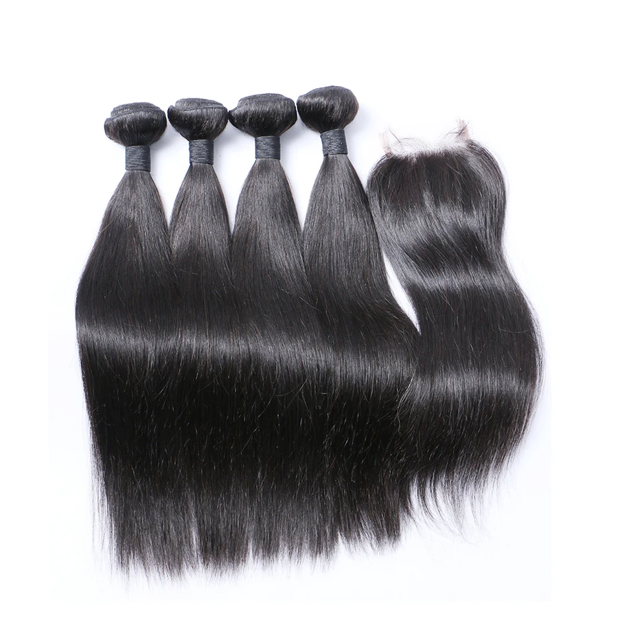 Missanna 32 34 36 38 40 Inch Straight Hair Bundles With Closure Brazilian Hair Bundles With 4X4 Lace Closure Sew-in Hair Weaves