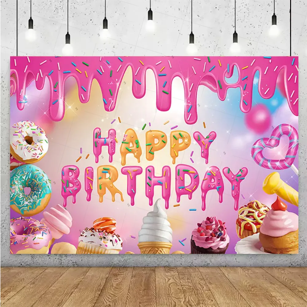 لافتة خلفية على شكل دونات حلوة لتزيين حفلات أعياد الميلاد والآيس كريم والحلوى وخلفية للتصوير الفوتوغرافي لمستلزمات استحمام الطفل