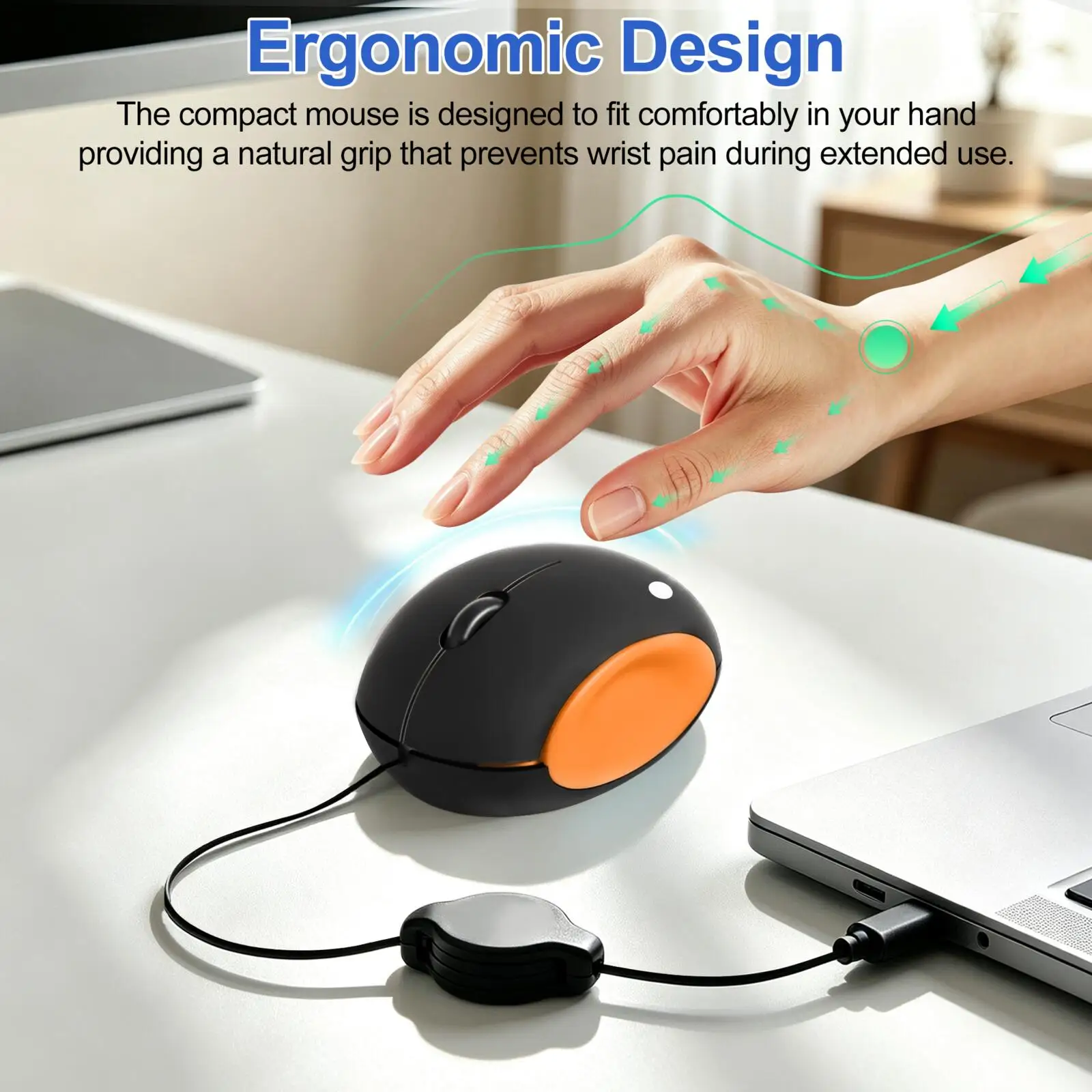 Type‑C Retractable Cable Wired Mutet Mouse Cartoon Cute Ergonomic Portable Travel Mouse For Laptop Tablet PC Windows Mac OS