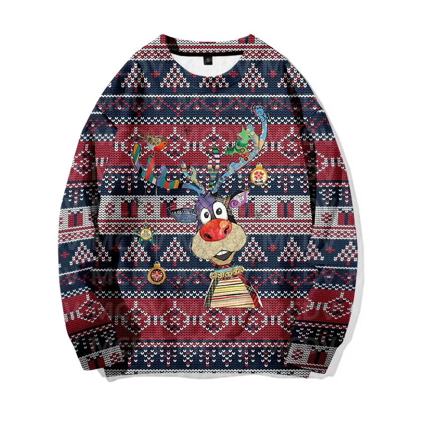 Christmas Sweater Christmas Elk 3D Printed Casual Knit Sweatshirt Men's For Women's Pullover