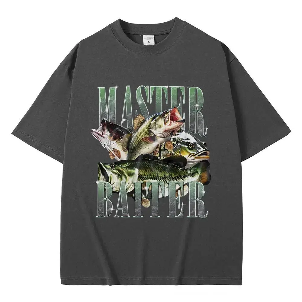 

Funny Meme Graphic T-shirts Master Baiter Bass Fishing Fisher Top Casual Cotton Tshirt Short Sleeve Vintage Y2k T Shirts Unisex