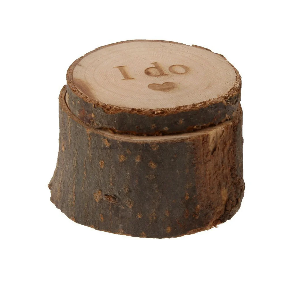 

Wedding Ring Box Wood Rustic Vintage Chic I Do Printed Ring Bearer Case Diameter 6cm Height 5cm Natural