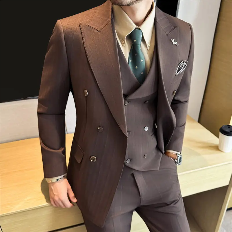 

High-End Woolen Men's Wedding Suit Two-Button Striped Formal Dr Busin Suit for om And Men Thi Autumn Winter Coat