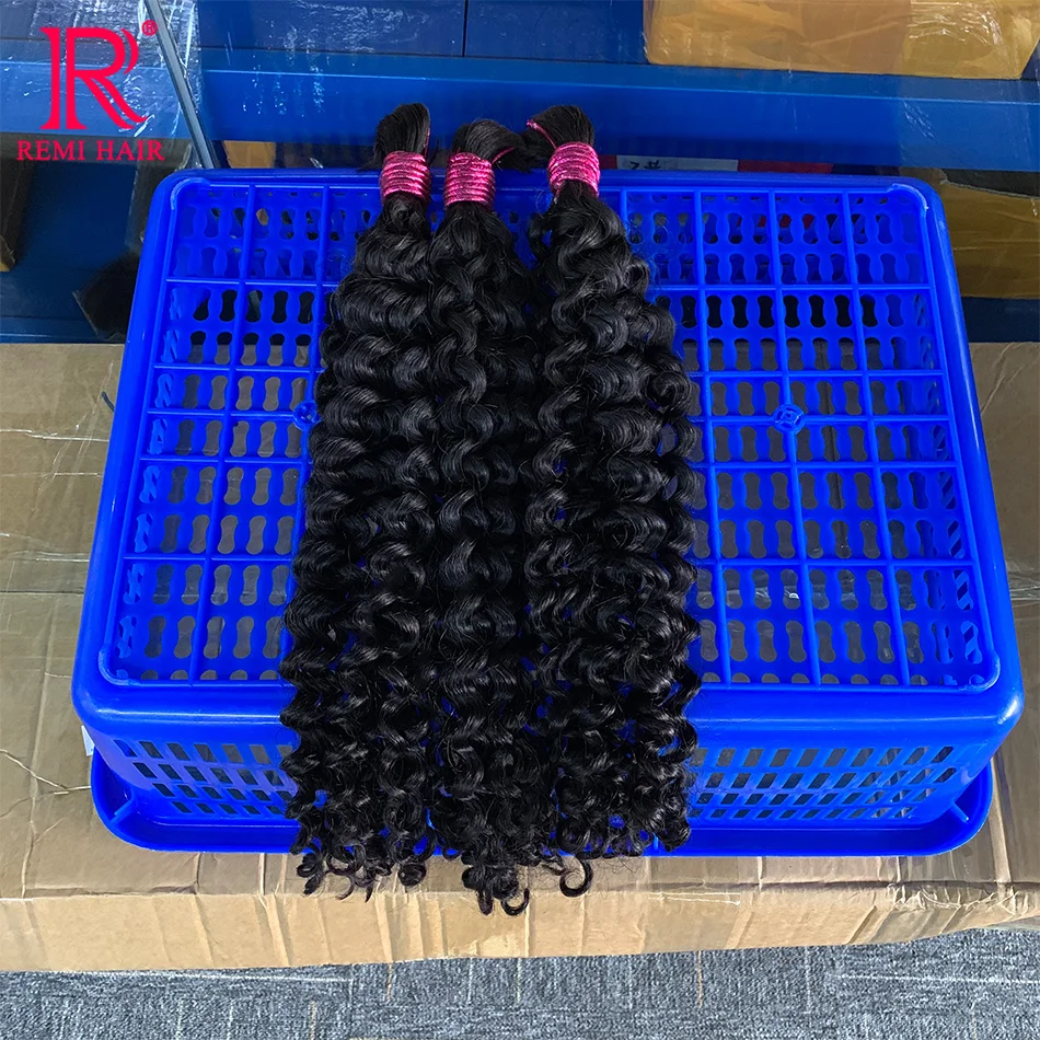 100% Real Remy Human Hair Bulk No Weft Hot Selling Black Curly Human Hair Extensions No Weft Hair Weaving for Braiding