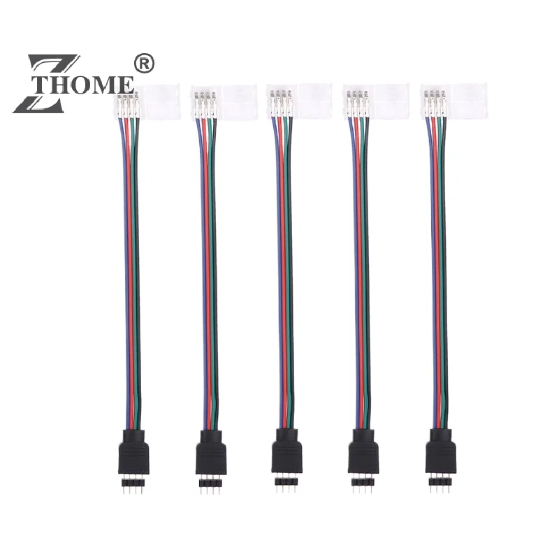 5Pcs 5050 LED RGB Strip Light Connector 4 Pin Conductor Strip To Controller Jumper Solderless Clip On Pigtail Power Adapter