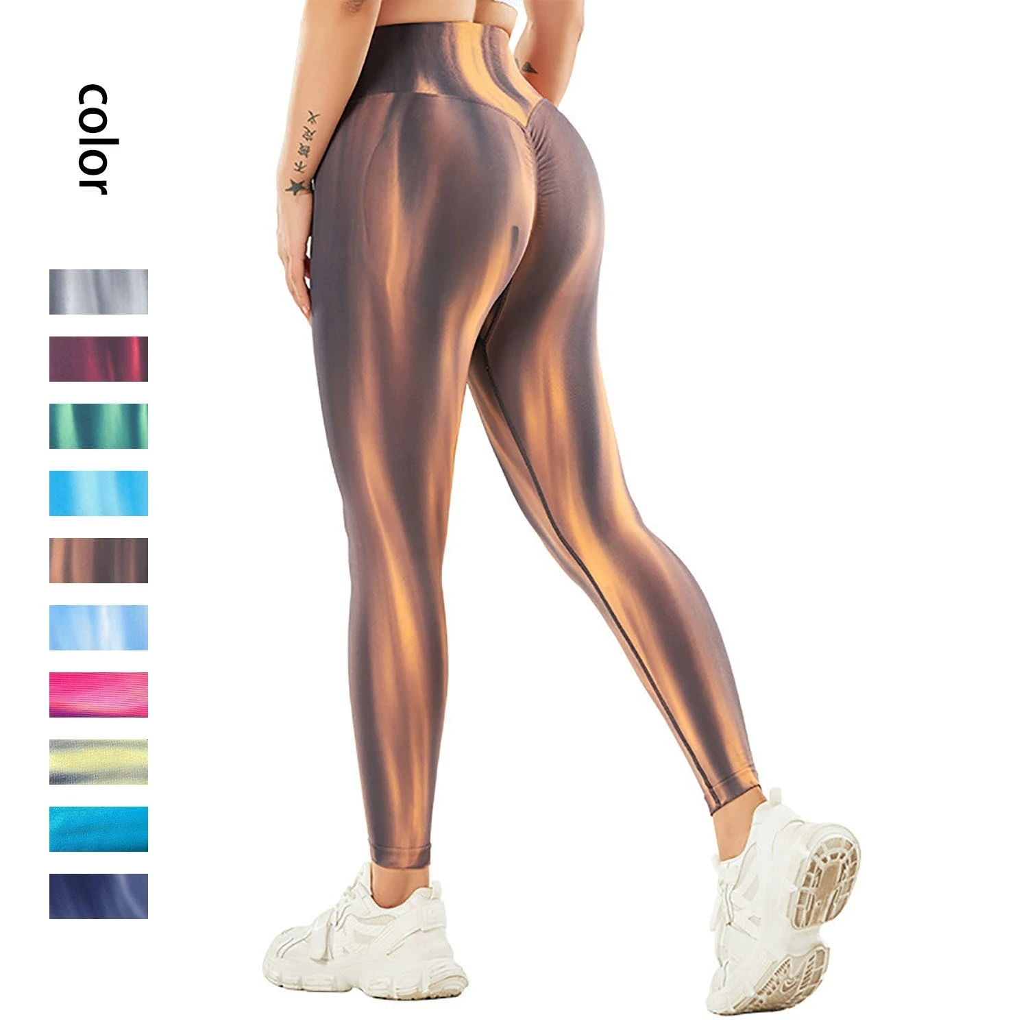 

Leggings Tie-Dye Aurora Color Yoga Pant Sports Pants Seamless High Waist Peach Hip Breathable Sweat-Absorbing Scrunch Bum Tights