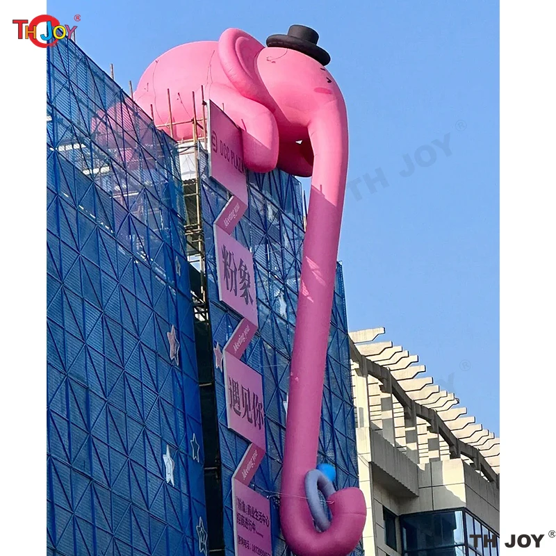 10m Super Long Inflatable Pink Elephant Holding a Diamond Ring For Wedding Proposal