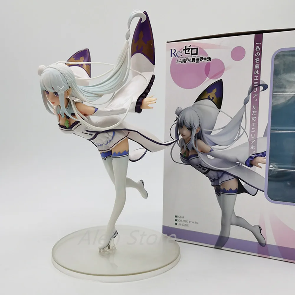 24CM Emilia Anime Figure RE: Zero-Starting Life in Another World Silver Hair Flying Pose Girl Rem Model PVC Toys Collection Doll