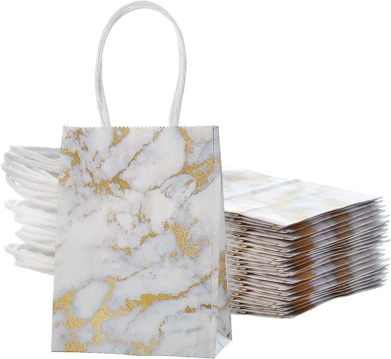 

Mini Size Marble White Paper Bag with Handle - Party Favours Bag 6x4.5x2.5 inch for Wedding, Birthday, Baby Shower - Pack of 24