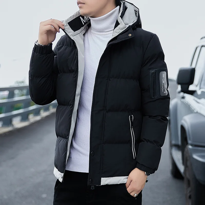 

Men Thick Warm Winter Puffer Jacket Hooded Stander Collar Coat Male Cotton Padded Jacket Fashion Casual Streetwear Solid Clothes