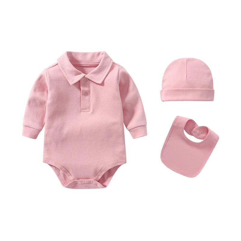 Baby Clothing Newborn Girls/Boys Tees 0-12 Months 100% Cotton Solid Color Lapel Collar Long Sleeve Polo Shirt Bodysuit Babies