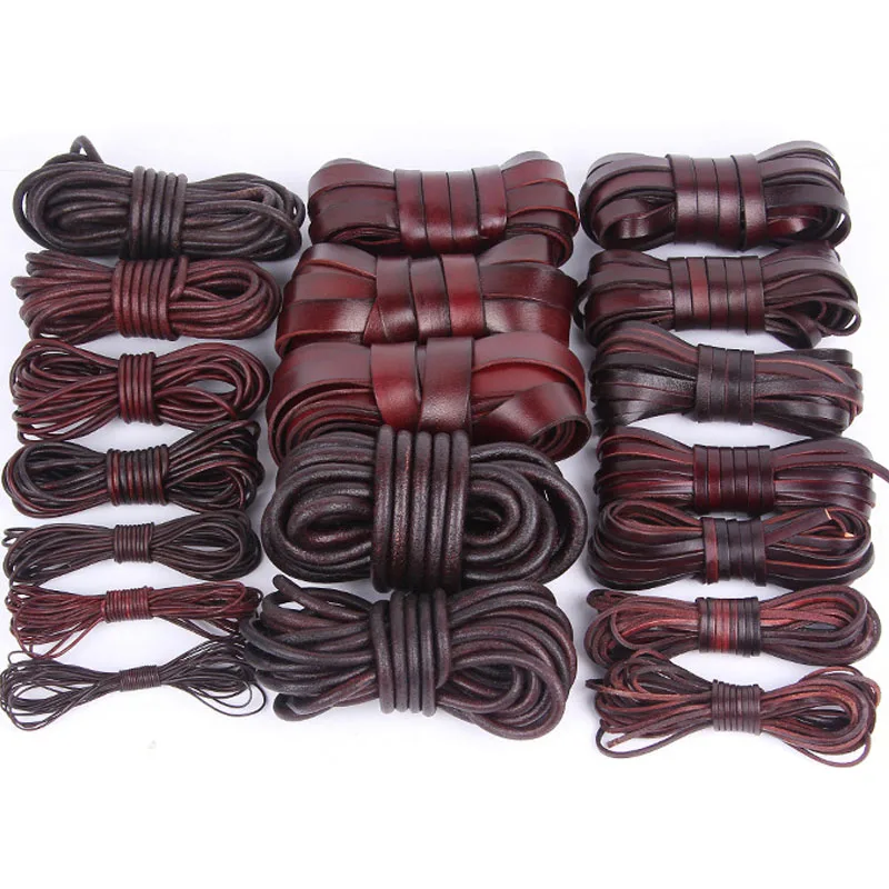 2Meter 1-20mm Retro Genuine Leather Cord Flat Round Cow Leather Strap Rope Thread Fit Necklace Bracelet DIY Jewelry Accessories